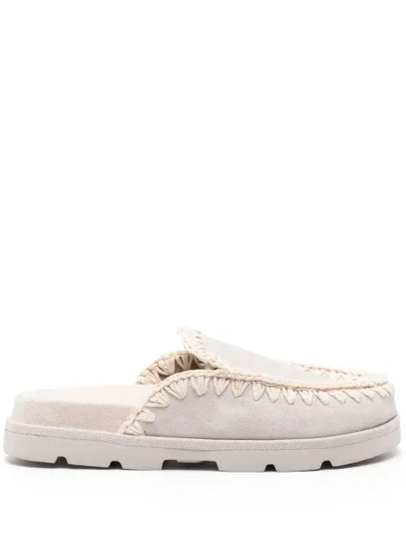 Papuci tip mules Mou din piele de căprioară alb