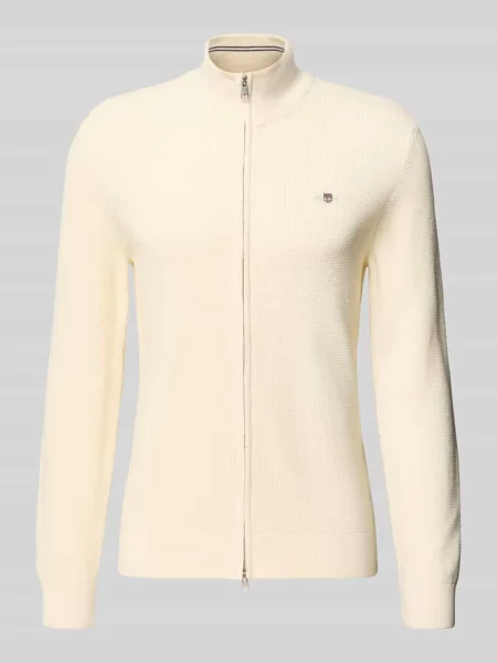 Kardigan z zamkiem błyskawicznym dwustronnym i wyhaftowanym logo Gant biały