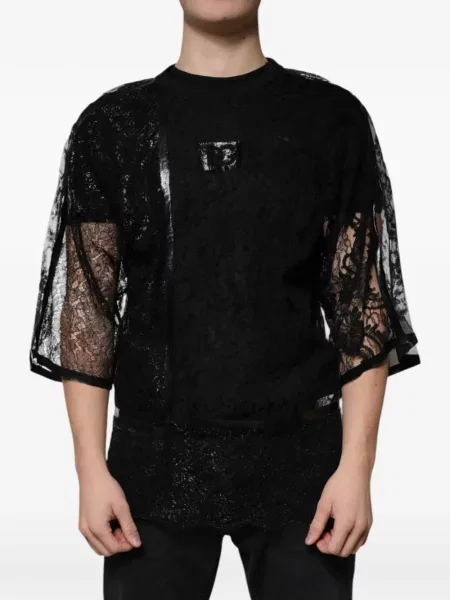 Tricou Dolce & Gabbana cu model floral din dantelă negru