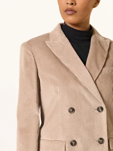 Weekend Max Mara marynarka sztruksowa KATANGA dwurzędowa gładka beżowy