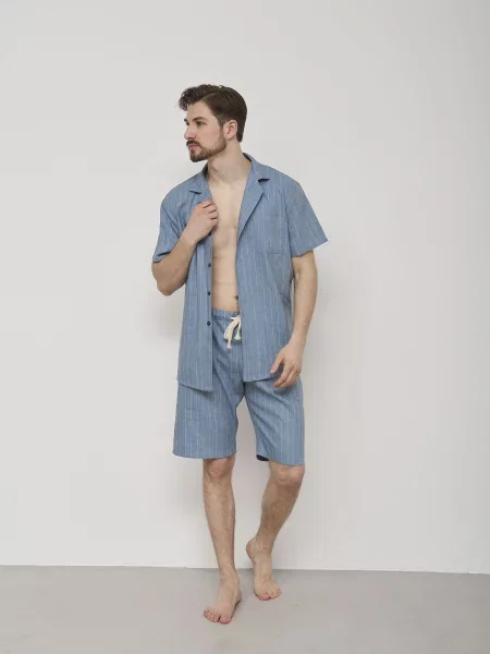 HANDY WEAR Linen Strip Short Домашній костюм блакитний