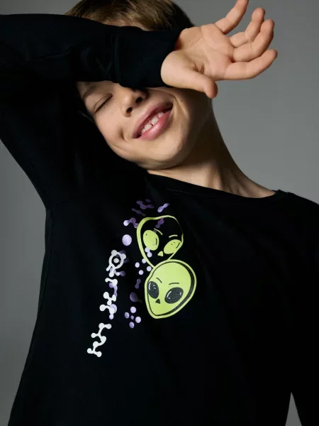 Reserved Pijama din cu imprimeu negru