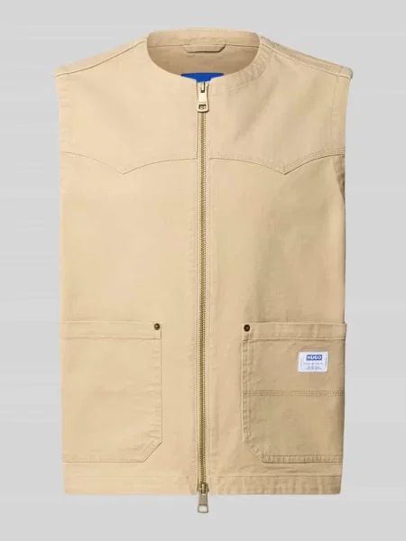 Kamizelka o kroju regular fit z mieszanki bawełny model Hugo Blue beżowa