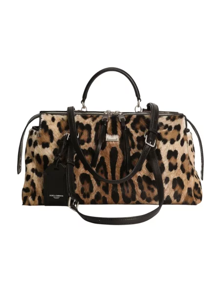 Torebka skórzana Dolce And Gabbana z nadrukiem zwierzęcym wełniana brązowa