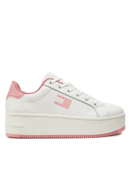 Кожени маратонки Tommy Jeans TJW FLATFORM ESS розово бяло