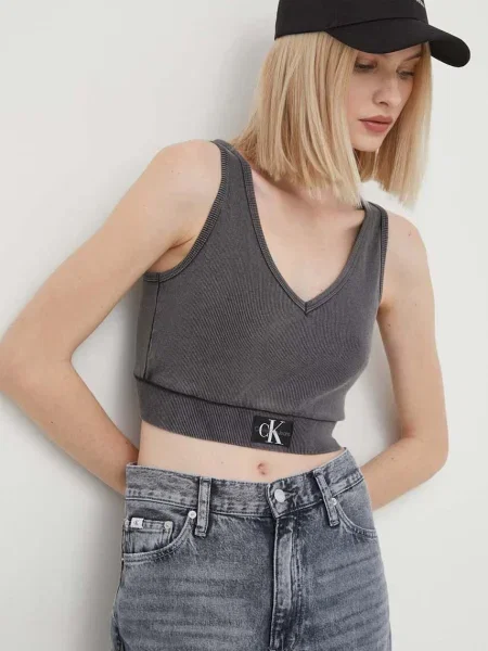 Cropped farmer felső Calvin Klein Jeans szürke