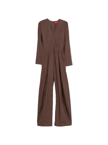 Długi kombinezon Thelatest z dekoltem w serek brązowy