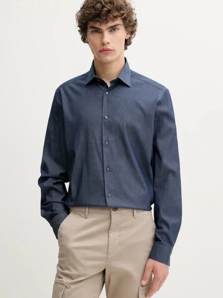 Calvin Klein koszula regular z kołnierzykiem włoskim granatowy