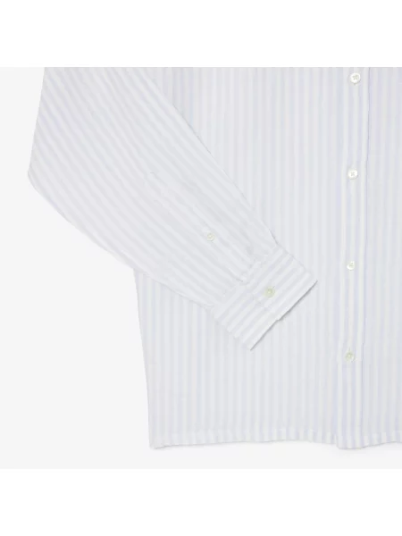 Lacoste Lniana Koszula Button-Down W Paski Regular Fit niebieska