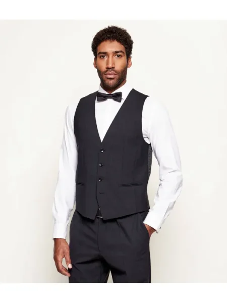 BOSS BLACK gyapjú mellény fekete