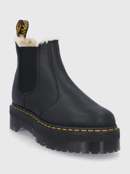 Dr. Martens ghete Chelsea de piele Quad FL femei cu platformă izolat negru