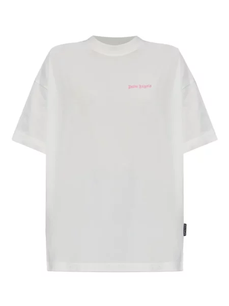 Tricou Palm Angels cu broderie cu decolteu rotund alb