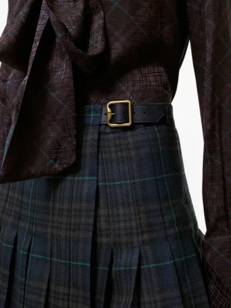 Fustă Burberry de lână în carouri albastru