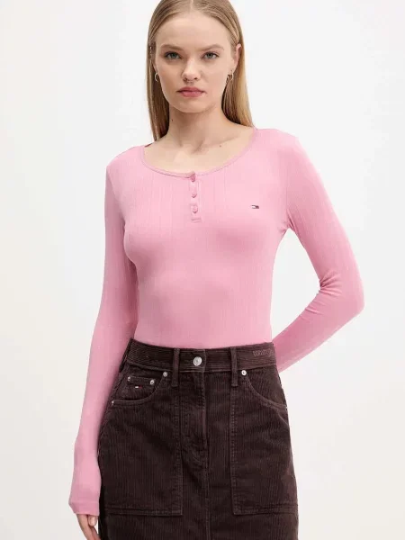 Блуза с дълги ръкави Tommy Jeans розово