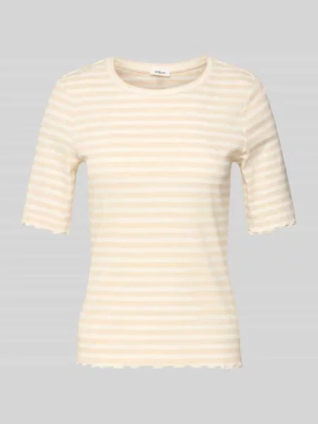 T-shirt w kroju regular fit z ozdobnym brzegiem S.oliver Red Label beżowa