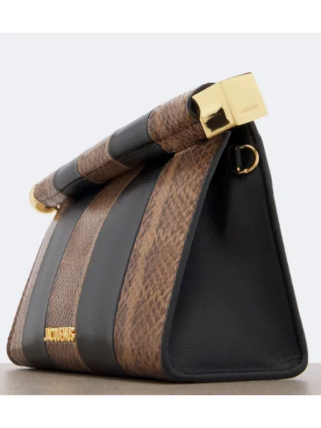 Geantă plic Jacquemus din piele cu model piele de șarpe negru