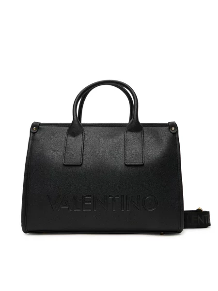 Lniana torebka Valentino Bags z logo czarna