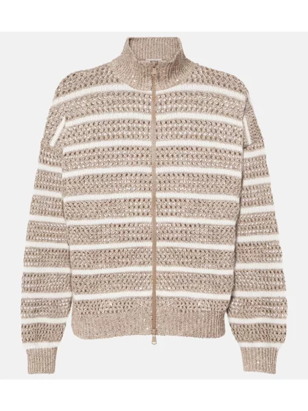 Cardigan Brunello Cucinelli de in cu dungi maro