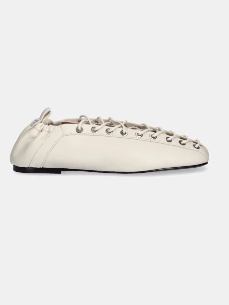 GANNI baleriny Eyelets Lace Up beżowy