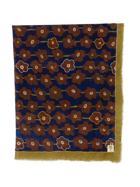 Fular Baobab cu franjuri cu model floral albastru