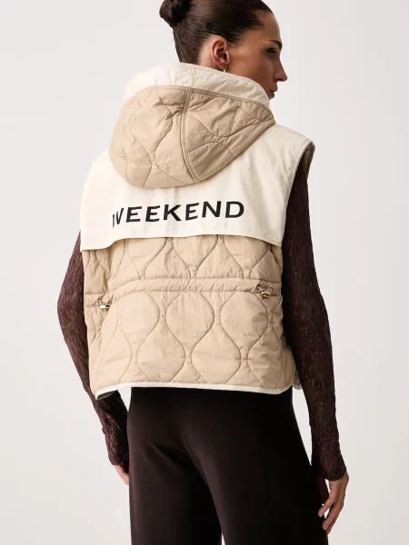 Weekend MaxMara Kétoldalas szteppelt mellény Wkdaccenni gyapjú hozzáadásával bézs