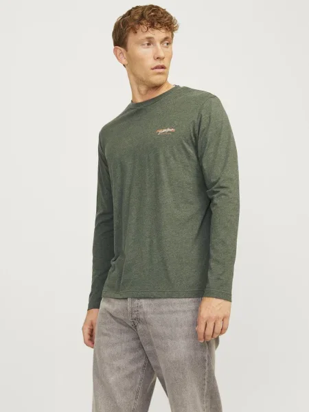 JACK & JONES Majica JJALVIS zelena melange / narančasta bijela