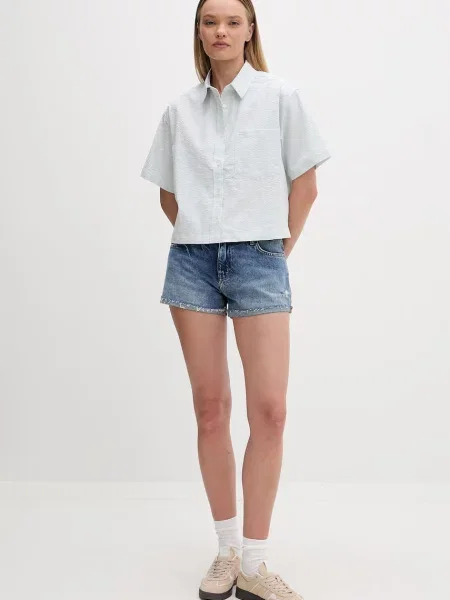 Guess Jeans košulja za žene od pamuka s elastanom zelena