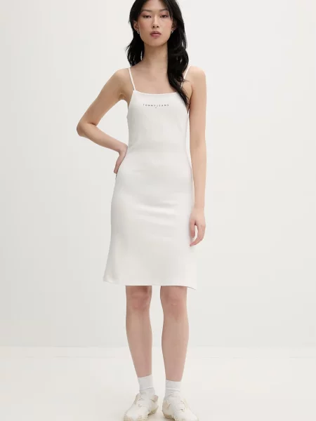 Tommy Jeans rochie cu vâscoză alb