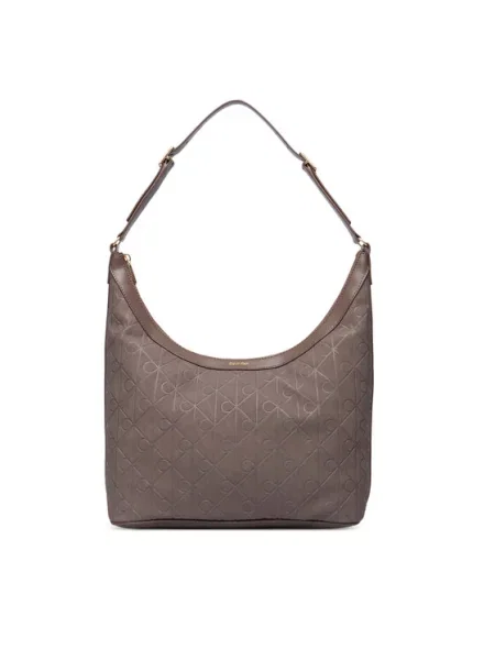 Calvin Klein Geantă Emblem Aop Sueded M Shoulder Bag Bej maro