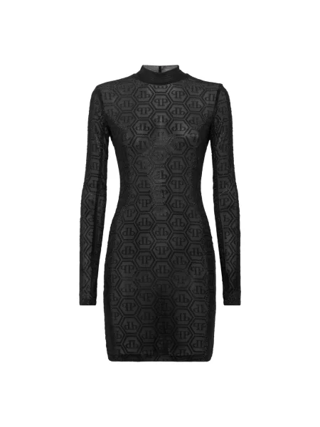 Sukienka mini Philipp Plein z długim rękawem tiulowa czarna