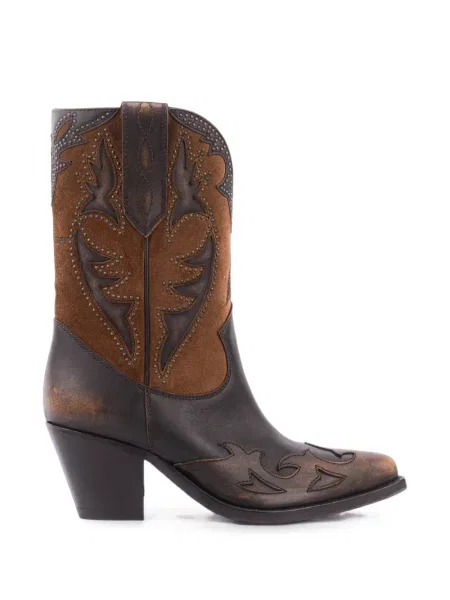 Botine Golden Goose din piele cu tepi maro