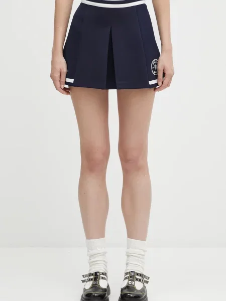 Sporty & Rich fustă Eden Crest Embroidered Mila bleumarin mini evazați