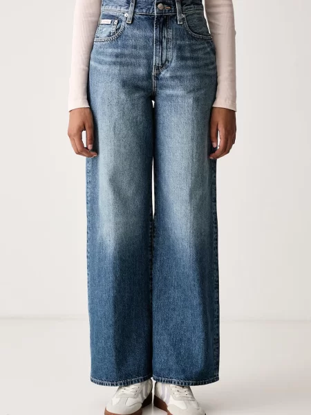 Calvin Klein Jeans blugi wide leg pentru femei albastru