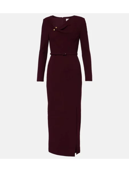 Rochie midi Roland Mouret de lână drapată până la genunchi bordo