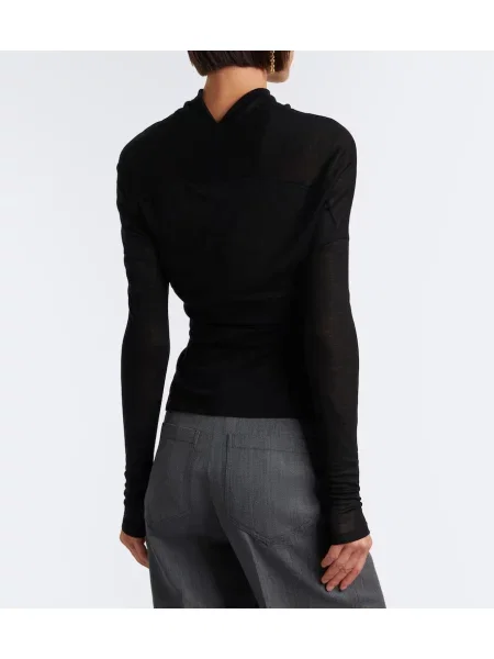 Top Victoria Beckham din jerseu drapat negru