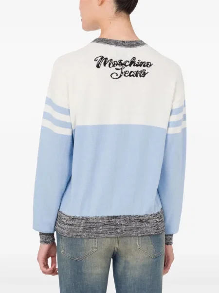 Пуловер Moschino Jeans с кръгло деколте със сърца синьо