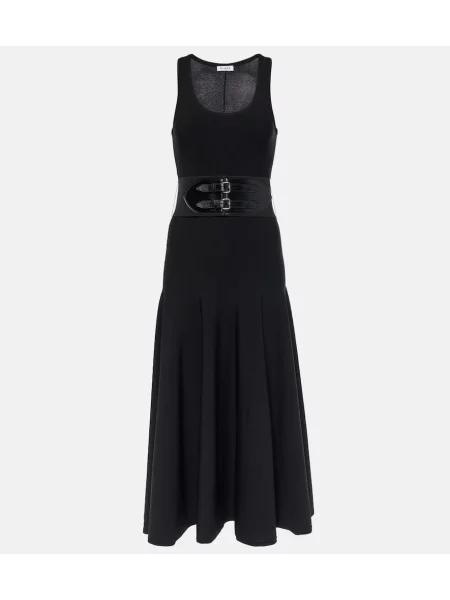 Sukienka midi Alaïa skórzana do kolan garniturowa czarna