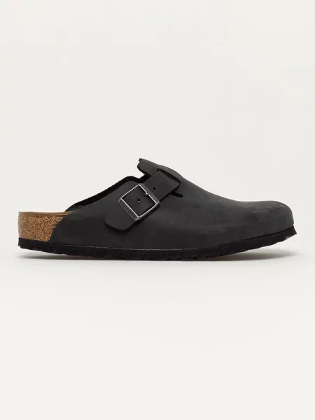 Nubukové šľapky Birkenstock Boston SFB čierna