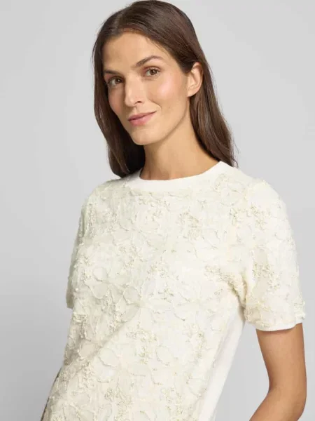 Bluzka o kroju regular fit z efektowną przędzą i cekinami S.oliver Black Label biała