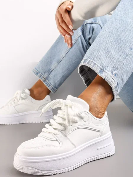 Sneakers Albi cu Carâmb Înalt cu Multiple Inserții pe Talpă Groasă Lenarise alb