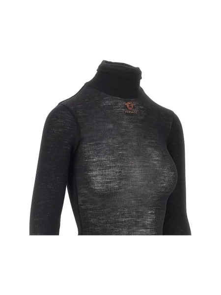 Sweter z golfem Versace wełniany do golfa czarny