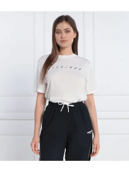 Tommy Sport Tricou RELAXED LOGO | Relaxed fit alb