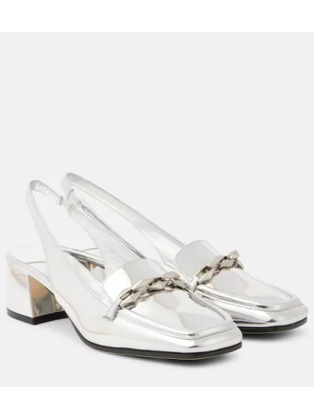 Pantofi cu toc Jimmy Choo din piele slingback argintiu