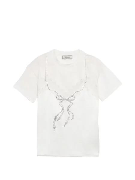 Tricou Blumarine cu funde din dantelă alb