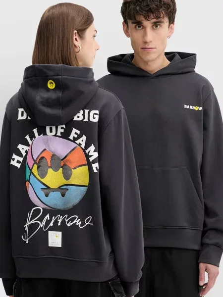 Bombažen pulover Barrow s kapuco siva
