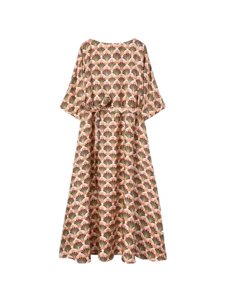 Rochie La Doublej cu decolteu rotund de costum maro
