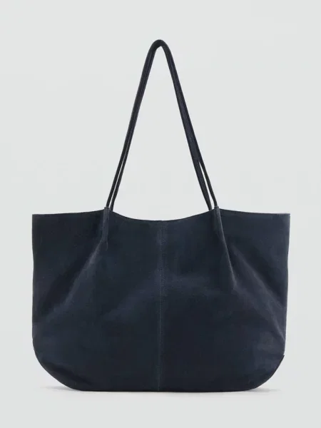 Torba shopper z zamszu Kobieta uniwersalny MANGO granatowy