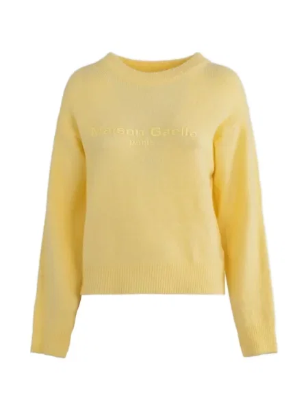 Pulover Gaëlle Paris cu broderie cu decolteu rotund galben