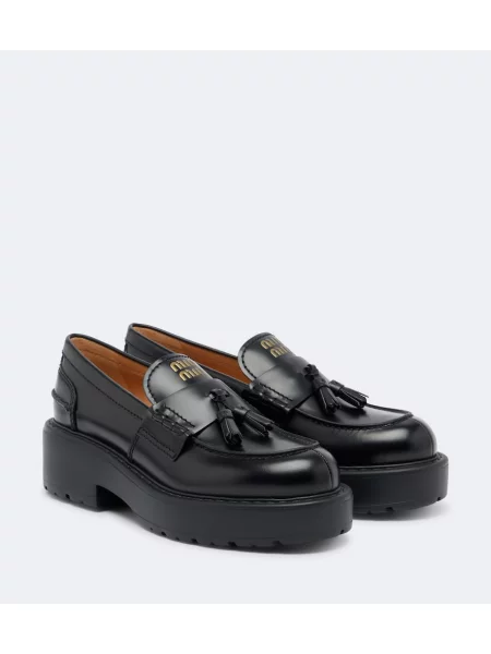 Pantofi loafer Miu Miu din piele cu platformă negru