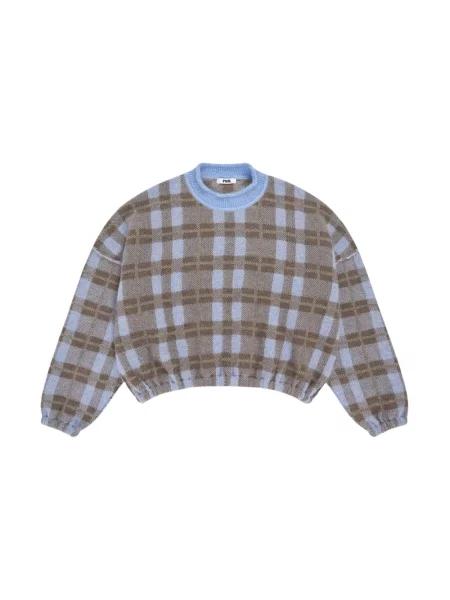 Dzianinowy sweter Rus w kratę z nadrukiem